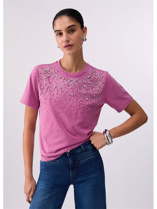 T-shirt con castoni gioiello LIU JO | CA6193J3868/P9666